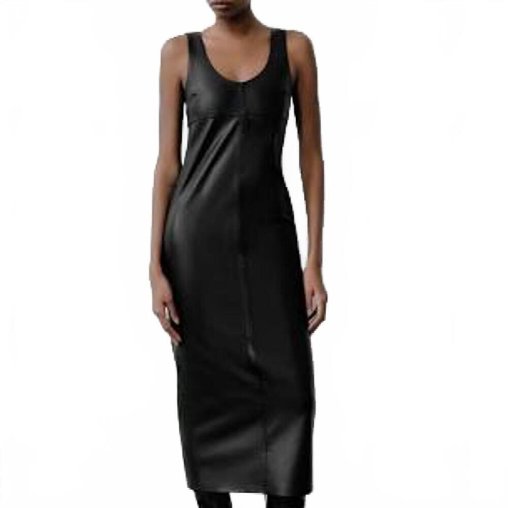 ZARA Black Faux Leather Maxi Column Dress Goth Witchy Glam Sleeveless Dramatic
